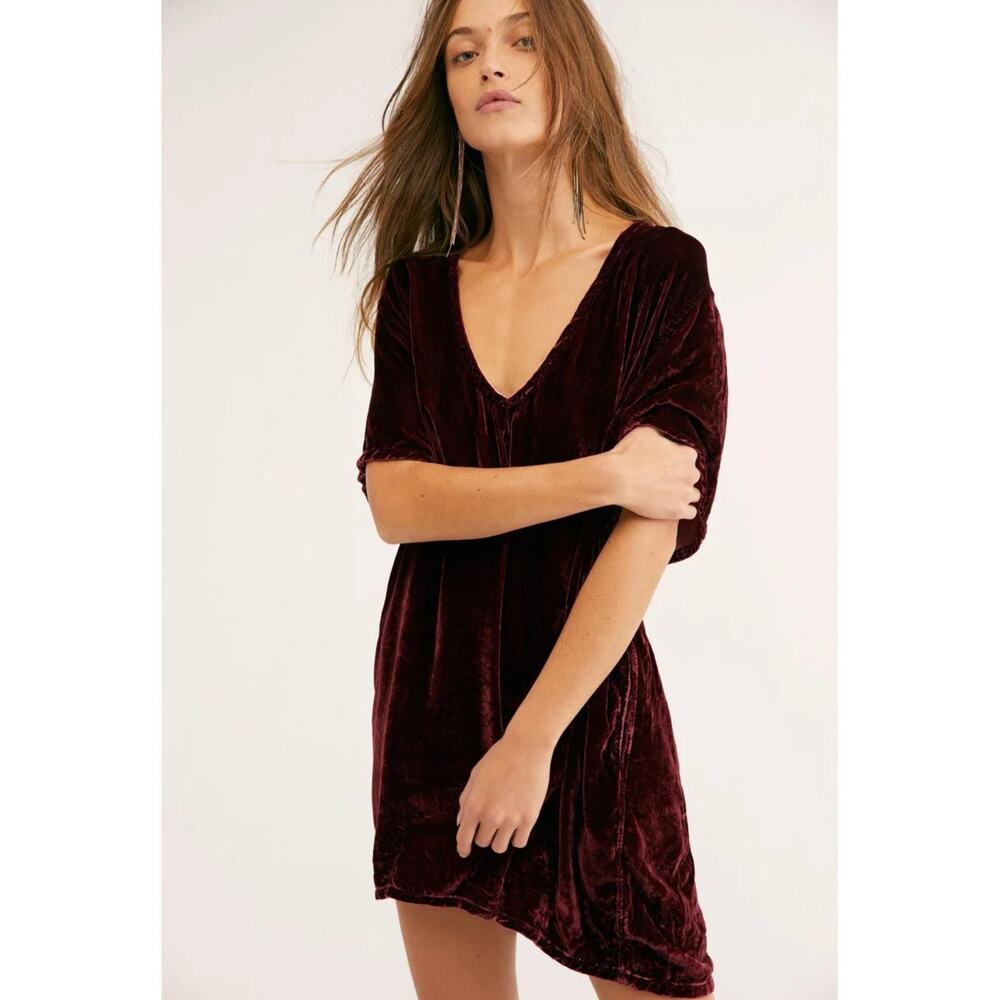 nwot FREE PEOPLE CP SHADES Dress XS Silk blend Crushed-Velvet Velour Mini Knee